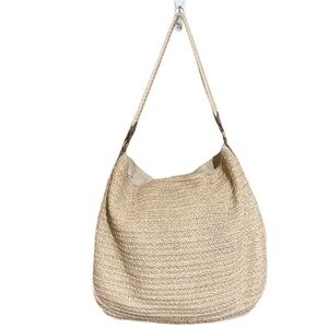 Stella And Dot Ellie Hobo Bag Retired Metallic/Straw Crossbody 2 Way Strap